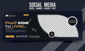 Perfect home for living home sale social media cover banner header post design vector template