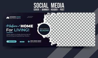 Modern home for living home sale social media cover banner header post design vector template