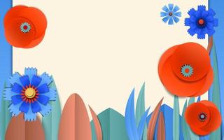 Cut paper floral banner with poppy and cornflower vector