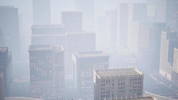 skyscrapers covered by morning fog video