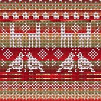 Red Green Gradient Colors Seamless Pattern of Christmas Knitting with dogs and birds vector