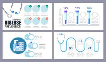 Professional medical service and care infographic chart design template set. Abstract infochart kit with copy space. Instructional graphics with connected steps, options. Visual data presentation vector