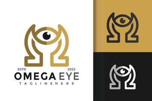 Golden Omega Eye Logo Design Vector Template