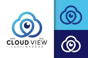 Cloud View Pin Logo Design Vector Template