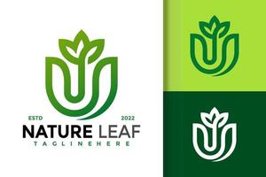 letra u naturaleza hoja verde logo diseño vector plantilla