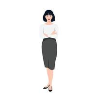 mujer de negocios en traje, camisa y falda, posando sobre un fondo blanco. hermosa chica exitosa en estilo realista. vector