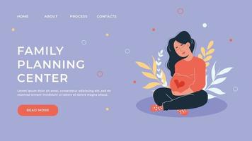 página de inicio del sitio web de planificación familiar, un sitio para mujeres embarazadas y quienes están planificando, con la imagen de una niña embarazada vector