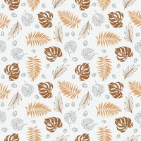 Wallpaper with a seamless pattern of tropical dark green palm leaves and flowers on a grey background vector