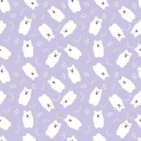 Seamless pattern with a cute white Spitz or Samoyed dog in a cartoon style. vector