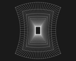 Cyber grid, retro punk perspective rectangular tunnel. Grid tunnel geometry on black background. Vector illustration.