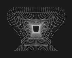 Cyber grid, retro punk perspective rectangular tunnel. Grid tunnel geometry on black background. Vector illustration.