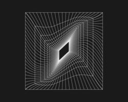 Cyber grid, retro punk perspective rectangular tunnel. Grid tunnel geometry on black background. Vector illustration.