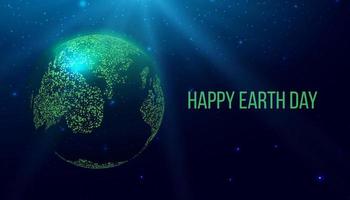 Happy Earth Day concept. Planet Earth on futuristic modern abstract background. Vector illustration.