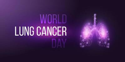 World Lung Cancer Day concept. Banner template with glowing low poly lungs. Futuristic modern abstract. Isolated on dark background. Vector illustration.