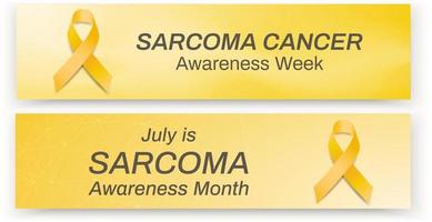 Sarcoma cancer awareness month and week concept. Set of two themed vector banner designs with yellow ribbon and text. Vector illustration.