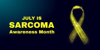 Sarcoma awareness month concept. Banner template with glowing low poly yellow ribbon. Vector illustration.