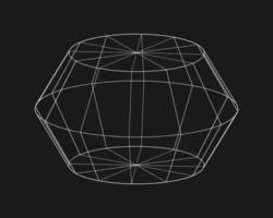 Cyber distorted shape, retro punk design element. Wireframe wave geometry shape on black background. Vector illustration