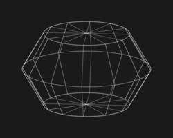 Cyber distorted shape, retro punk design element. Wireframe wave geometry shape on black background. Vector illustration