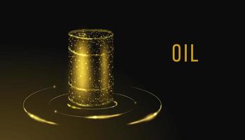barril con aceite. barril de petróleo que brilla intensamente. gráficos de baja poli estructura alámbrica. ilustración vectorial abstracta sobre fondo oscuro.