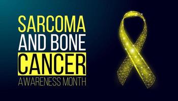 Sarcoma and bone cancer awareness month concept. Banner template with glowing low poly yellow ribbon. Wireframe modern abstract background. Vector illustration.