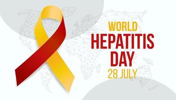 World hepatitis day concept. Banner template with yellow and red ribbon and text. Vector illustration.