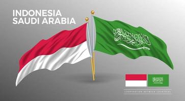 Afiche de la bandera de indonesia y arabia saudita. dibujo de estilo de bandera de país realista vector