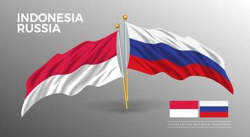 Indonesia and Russia flag poster. realistic country flag style drawing vector