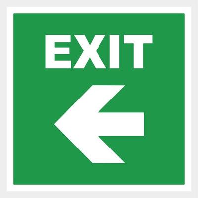 Green emergency exit sign square on white. Vector Illustration left exit