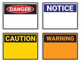 peligro de señal en blanco, precaución, aviso y señal de advertencia. ilustración de vector de señal de seguridad. Signo estándar de osha y ansi. eps10