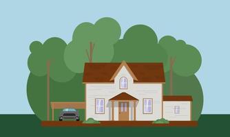 The house and the car in trees vector