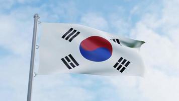 Realistic 3D rendering  looping South Korea flag animation video background