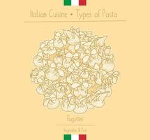 Italian Food ball-shape pasta with veggie filling aka Fagottini, sketching illustration in the vintage style vector