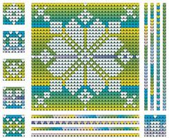 Christmas sweater knitting pattern with northern snowflake, gradient green blue yellow colors vector