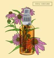 Medical coneflower branch and sprayer, hand drawn illustration in a retro style vector