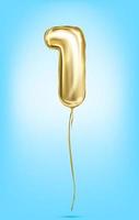 High quality vector image of gold balloon numbers. Digit one, 1