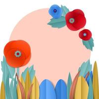 Vector cut paper poppy flowers in wreath