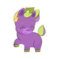 Cute little purple unicorn pounding a hoof in stars vector