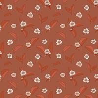 Camellia flowers and leaves tea dark brown seamless pattern vector