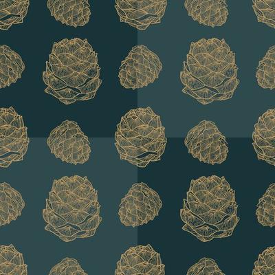 Dark seamless pattern of Christmas golden cedar cones