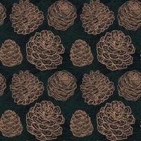 Dark seamless pattern of Christmas Cedar Branches with Golden Cones vector