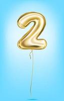 High quality vector image of gold balloon numbers. Digit two, 2