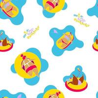 Funny Happy Fat Girl on the Summer Beach, seamless pattern vector