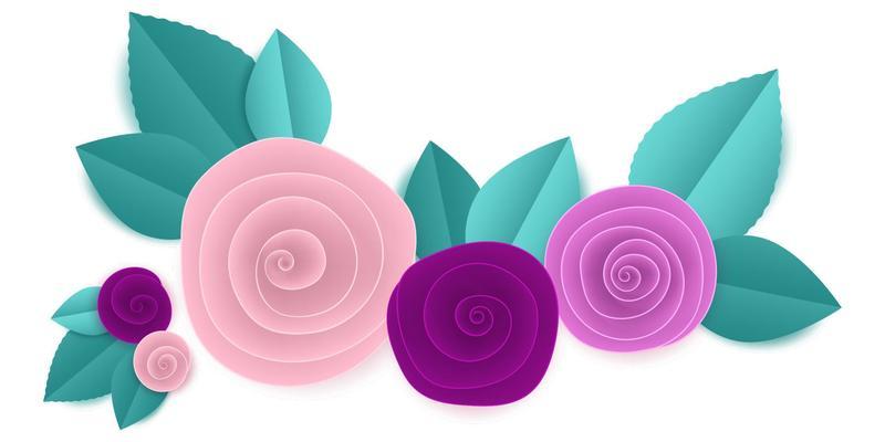 vector cut paper rose flowers in vignette