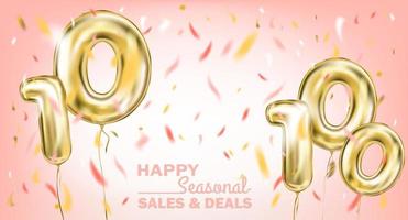 High quality vector image of gold balloon hundred and ten. Design for anniversary, sales and any events, coral pink background