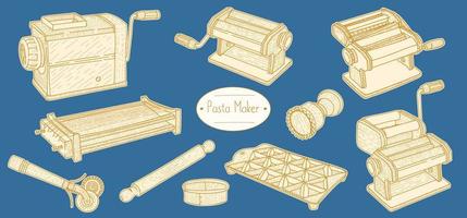 Equipment for cooking italian food Pasta, sketching illustration in a retro style vector