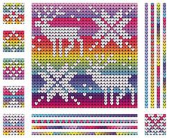 Rainbow neon colors Christmas knitting pattern with deer and star, gradient background vector