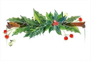 viñeta floral navideña con acebo y canela. viñeta de decoración para lindos saludos e invitaciones de navidad y año nuevo vector