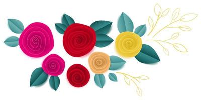 flores de rosa de papel cortadas en vector en viñeta