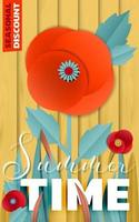 Vector Summer discount poster by cut paper poppy flowers
