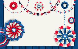 Patriotic template with paper pinwheels and festoons. Red, blue and white colors vector